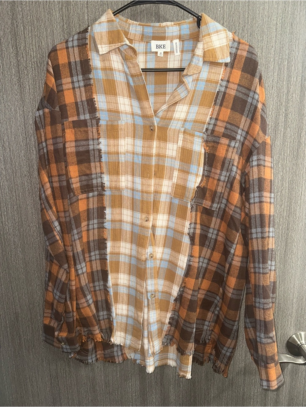 BKE Women’s Button-Up Shirt — Tan & Orange